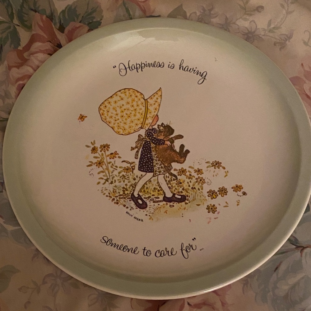 Decorative Plate with Girl and Cat Illustration